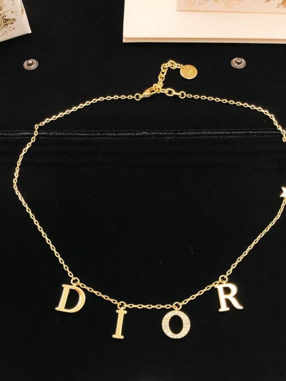 Dior Gold-Tone DIOR Letter Pendant Necklace